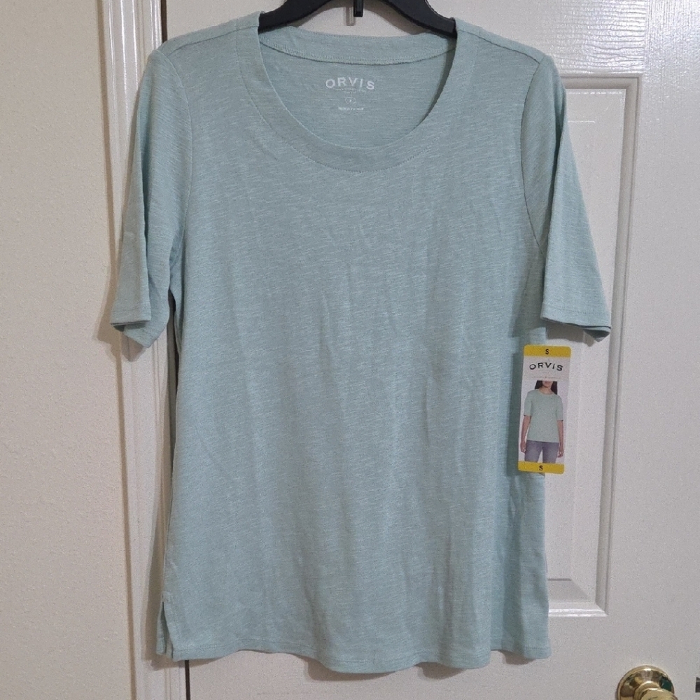 Elegant Green Women's Pima Citton Elbow Sleeve Top